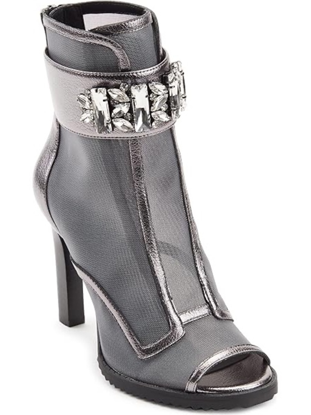 Karl Lagerfeld  Metallic Grey Jeweled Mesh Ankle Bootie